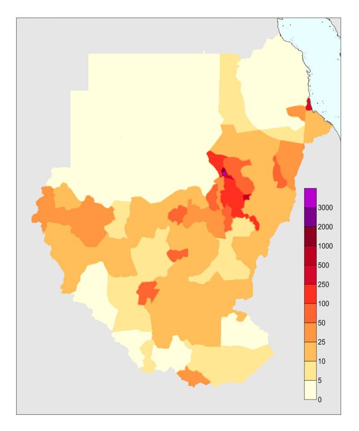 Žemėlapis Sudano gyventojų