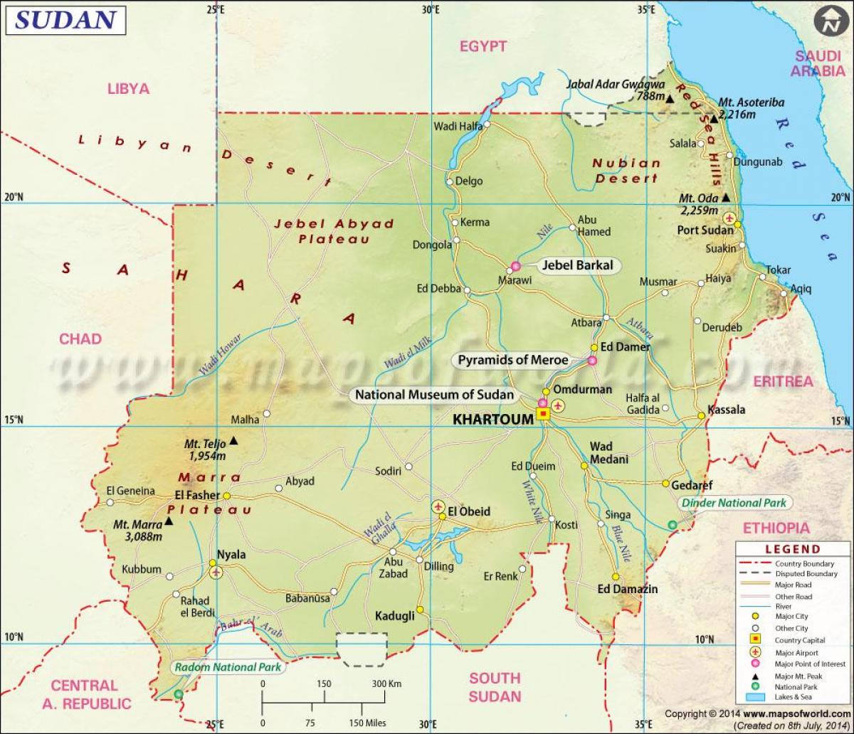 Žemėlapis Sudano miestus