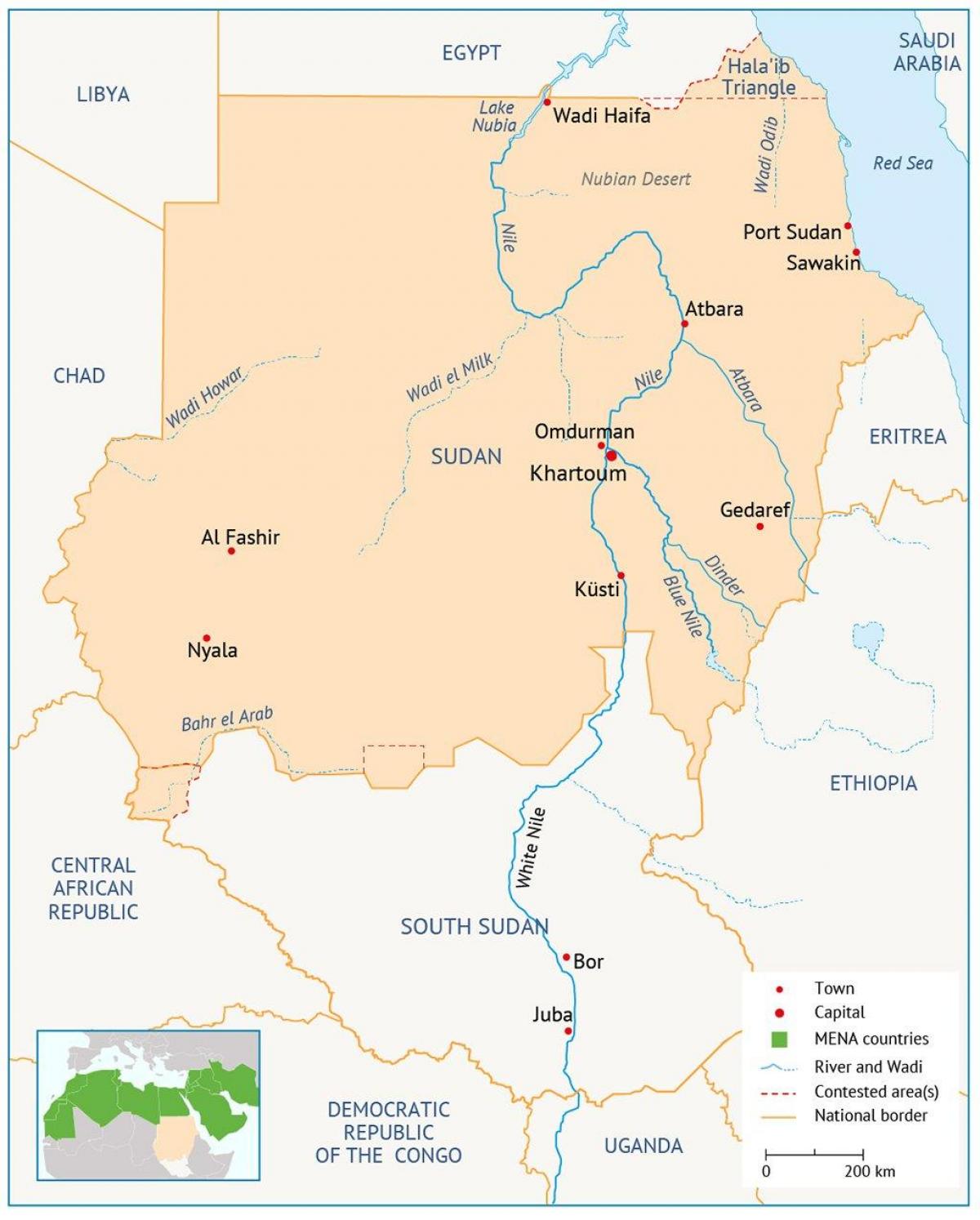 Žemėlapis Sudano upės
